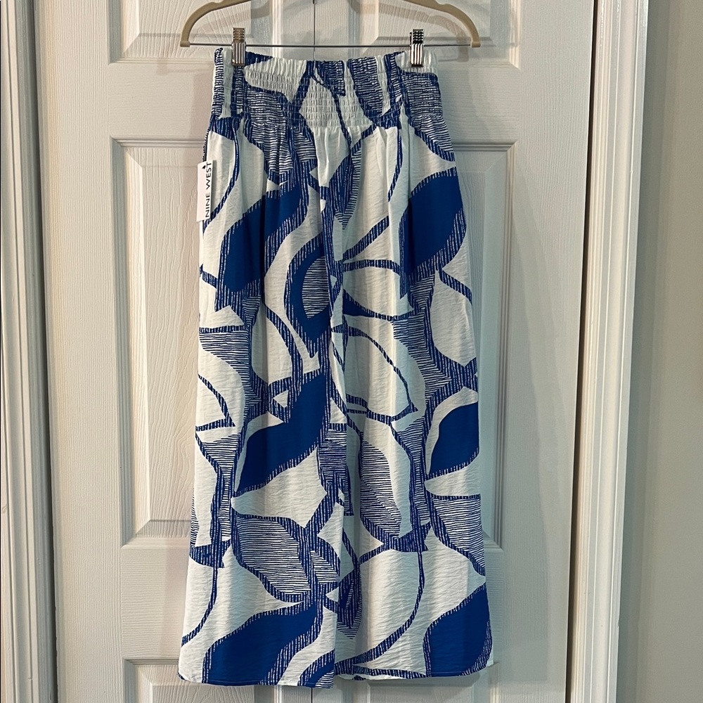 Nine West Blue and White Midi Skirt with Pockets